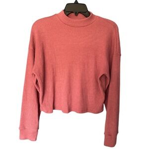 Popular 21 Chic Minimalist Ribbed Mock Neck Sweater Pullover Top Pink Size Small